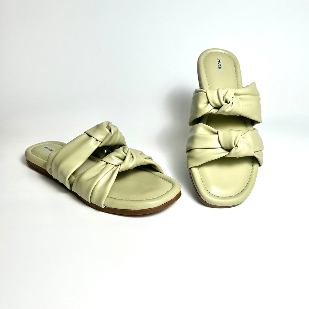 Twin Knot - Green - Flat Cushioned Slippers for Women