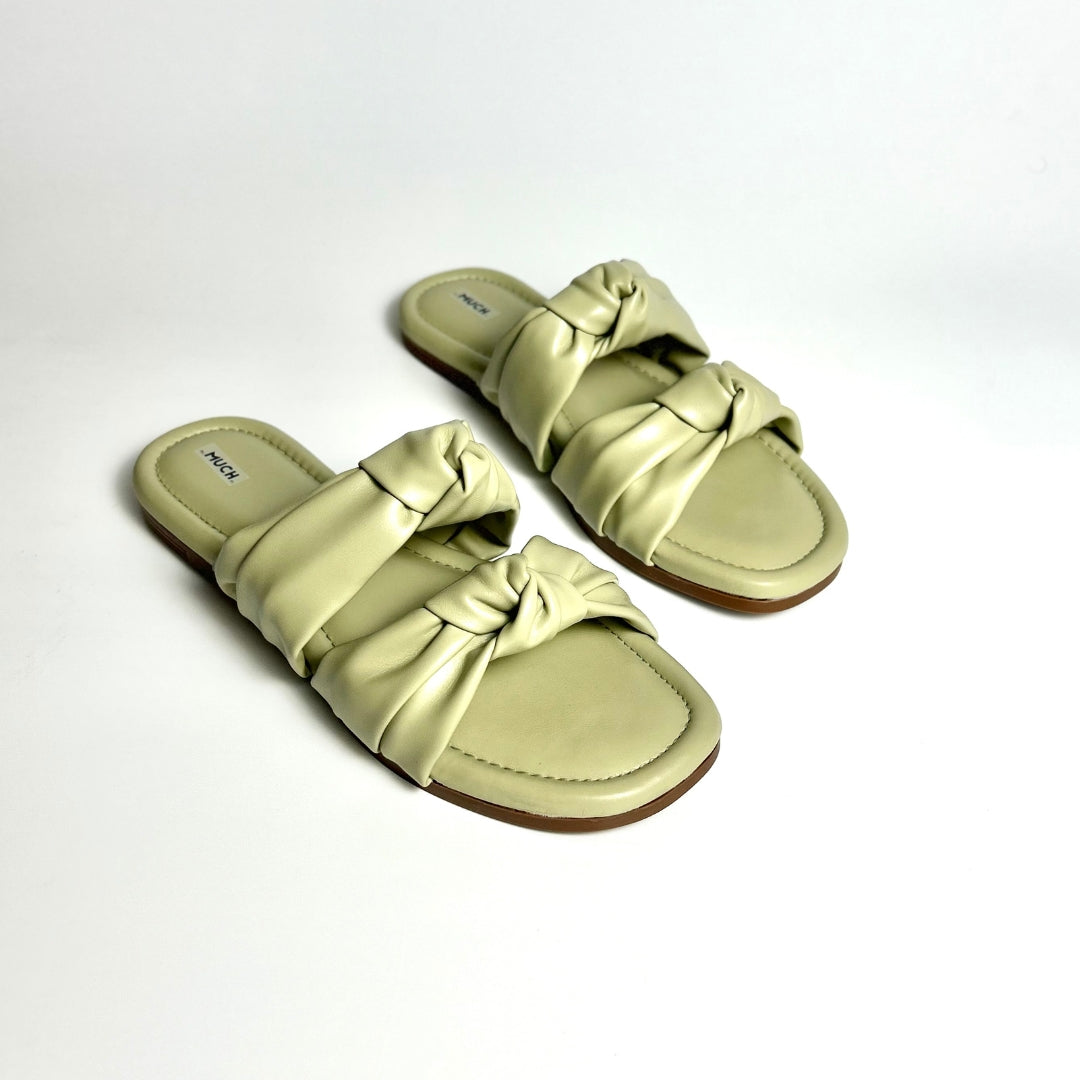Twin Knot - Green - Flat Cushioned Slippers for Women
