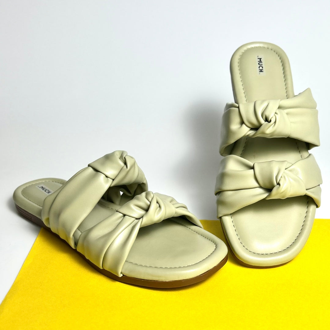 Twin Knot - Green - Flat Cushioned Slippers for Women