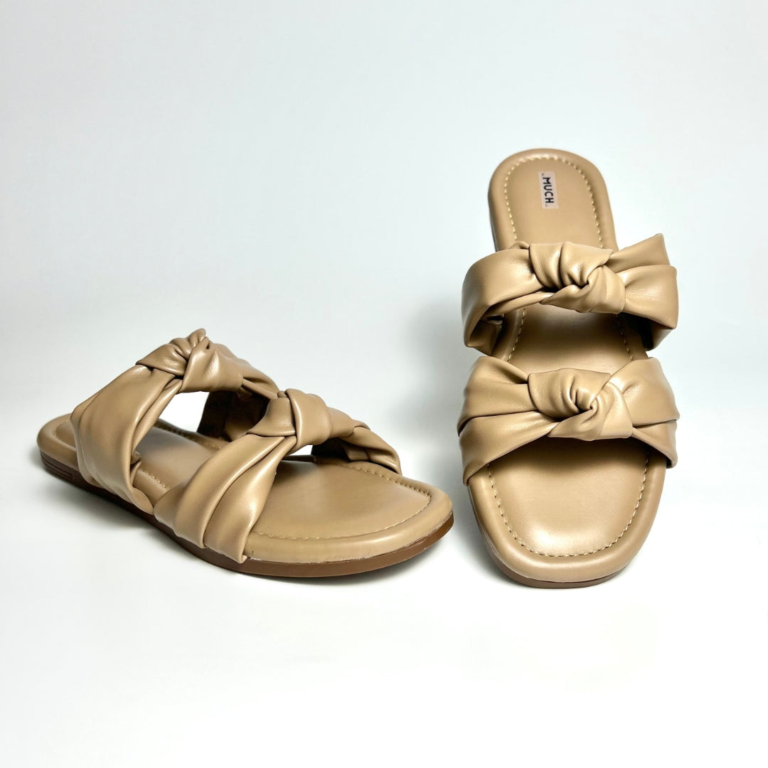 Twin Knot - Brown - Flat Cushioned Slippers for Women
