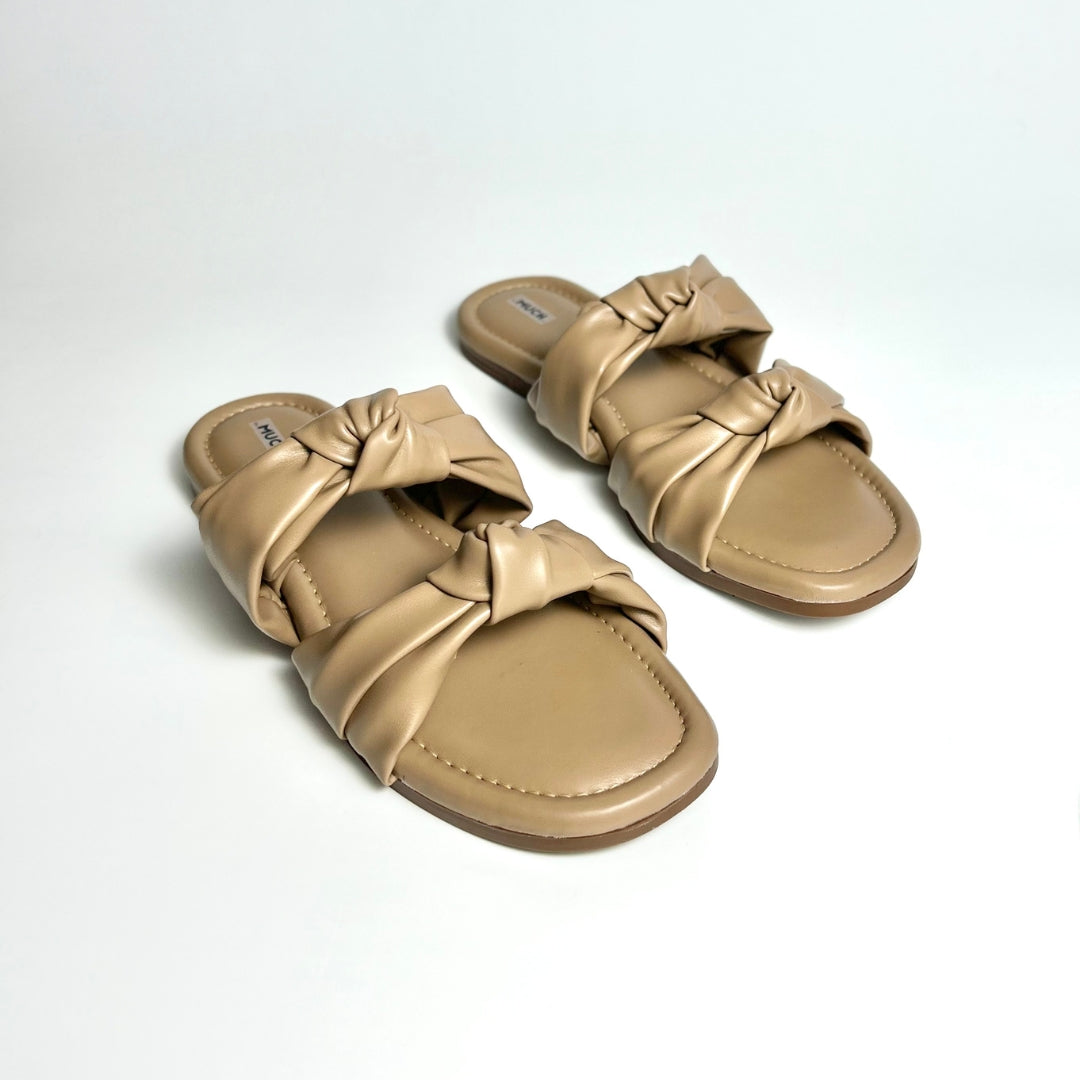 Twin Knot - Brown - Flat Cushioned Slippers for Women
