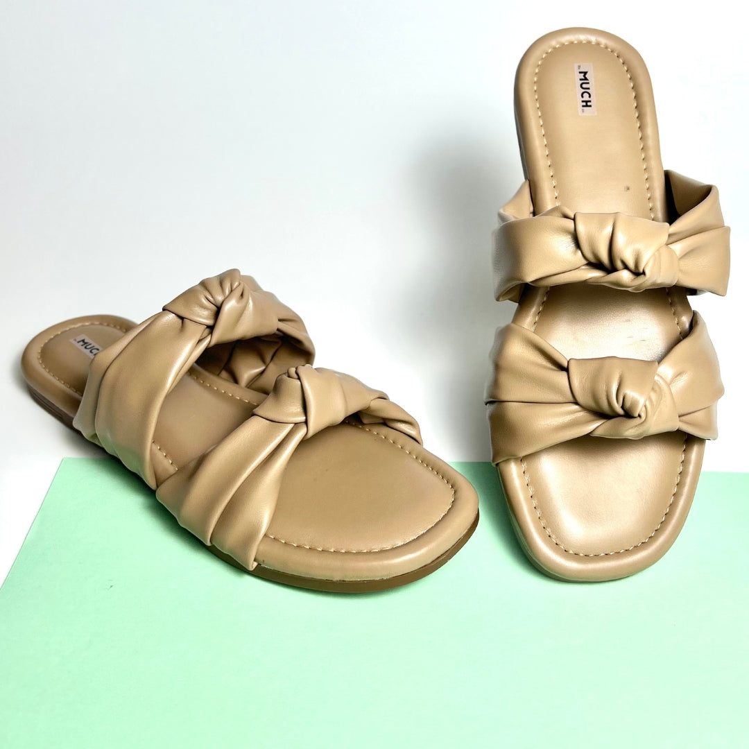 Twin Knot - Brown - Flat Cushioned Slippers for Women