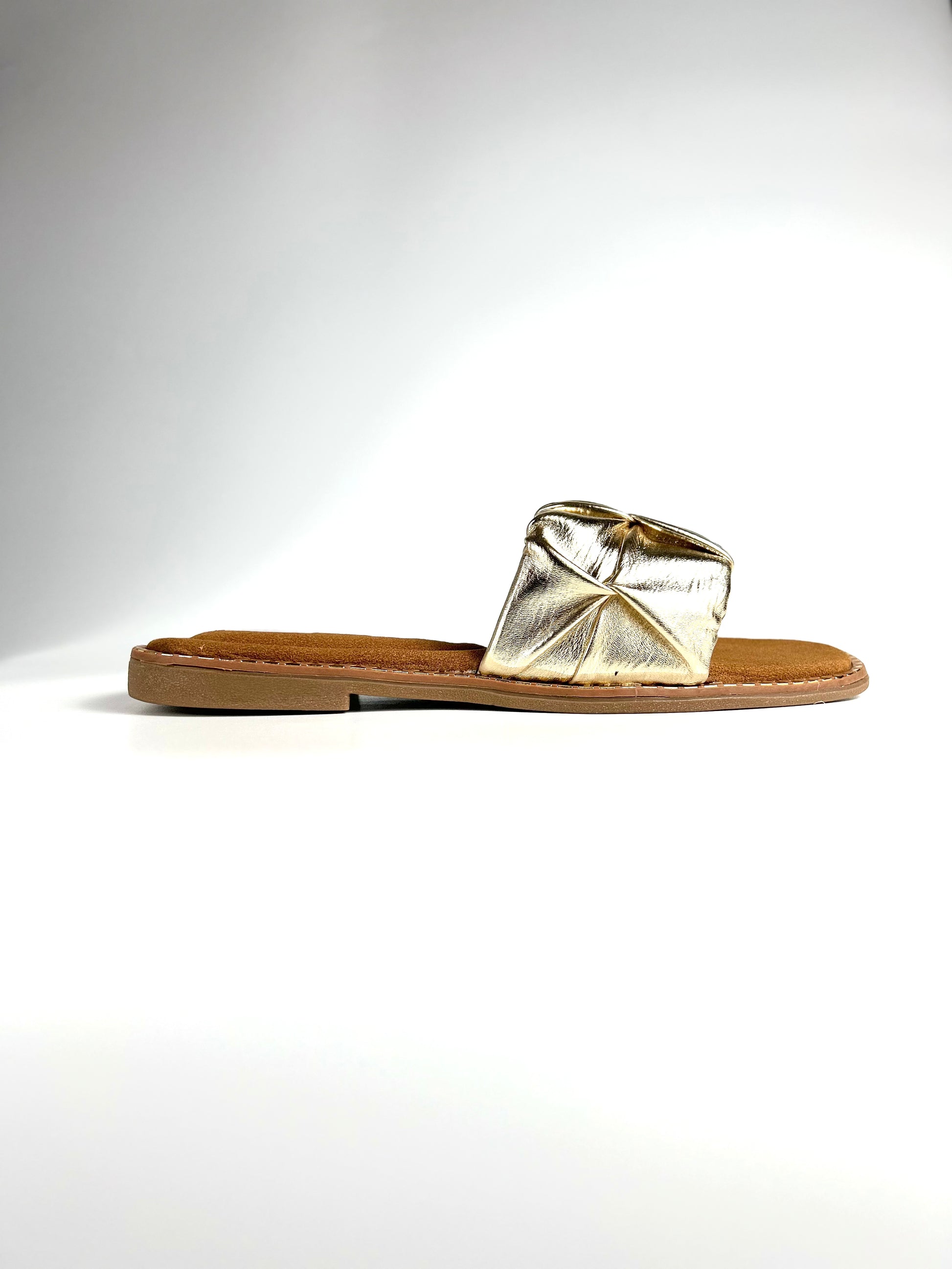 Golden Glint Ruched Slides