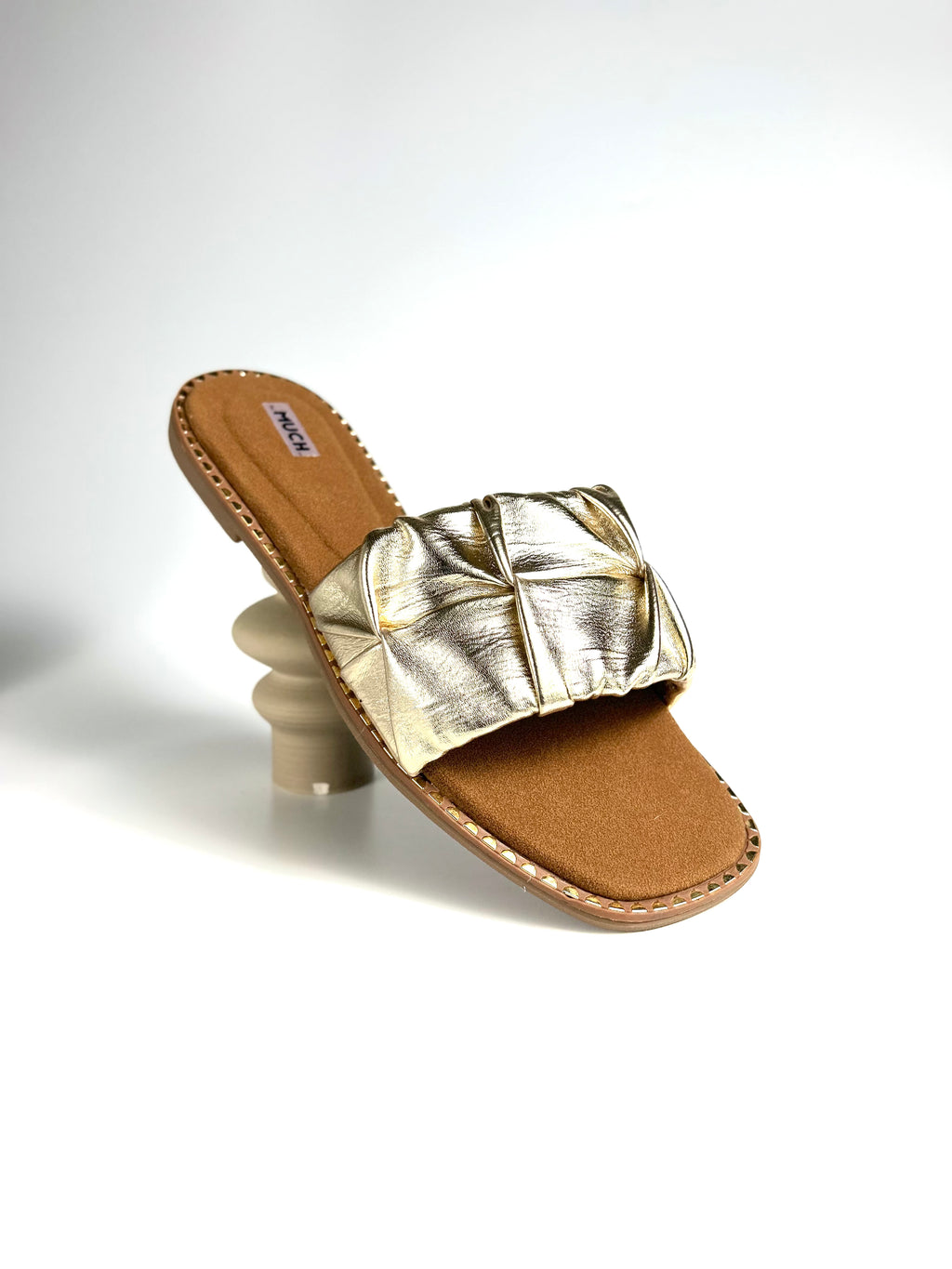 Golden Glint Ruched Slides